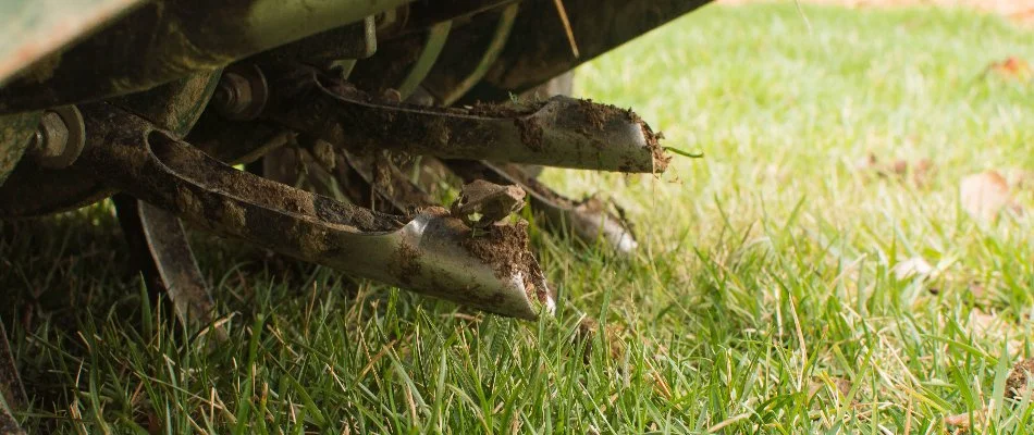 Lawn with aerator machine in Memphis, TN.